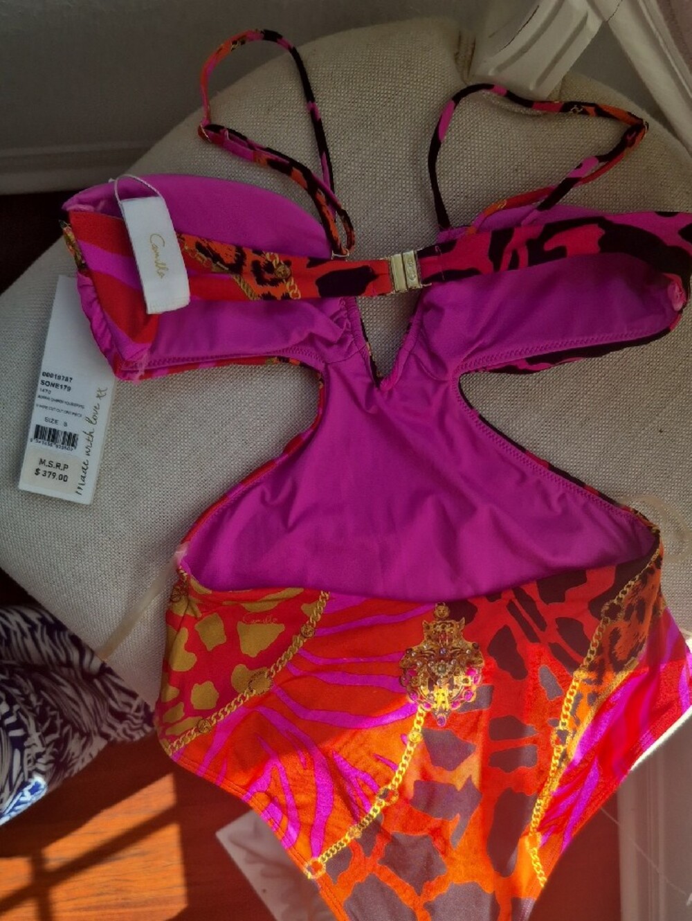 Camilla Leopard Print Cutout One-Piece Swimsuit in Hot Pink & Red "Showstopper" - Picture 4 of 4